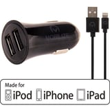Car Charger Dual USB 2.4A 12W + 1m Apple Lightning Cable Black