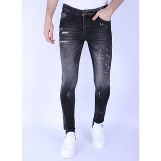 Heren Slim Fit Stone Wash Jeans Met Gaten -1102 - Grijs