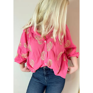 Italian blouse Golden details - Pink - Onesize