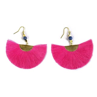Light Grey Tassel Fan Earrings - Pink