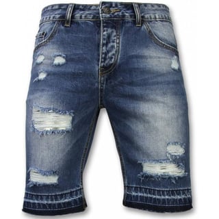 Korte Broeken Heren - Slim Fit Ripped Shorts - Blauw