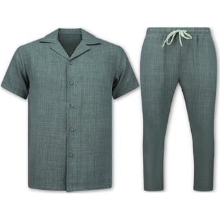 Linnen Twinset - Linnen Zomerset Heren - Linnen Shirt Heren - Zomer Broek Heren - MG-011 - Grijs