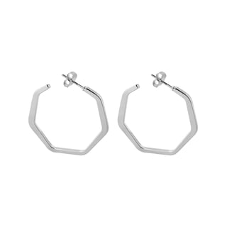 Silver Plated Hexagon Earrings - Silver Plated