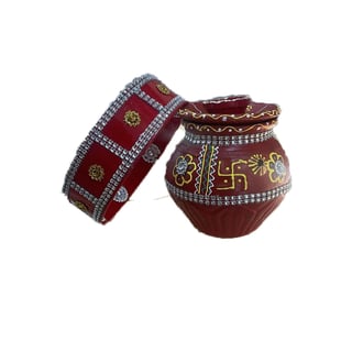 Decorated Karwa With Chalni in Red Color for Karwachauth