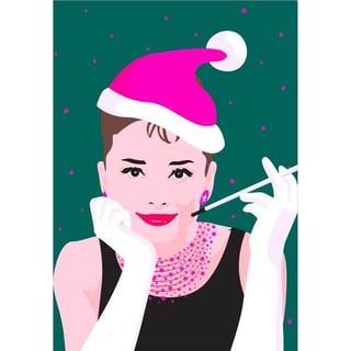 Pop Art New Generation Kerstkaart - Audrey Hepburn with Christmas Hat