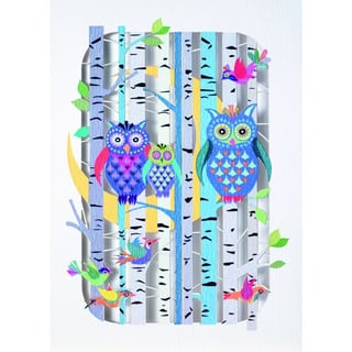 Owls in Forest with Moon