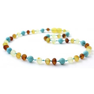 Barnsteenketting Cognac-Turquoise