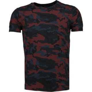 Camouflage Print Ribbel - T-Shirt - Bordeaux