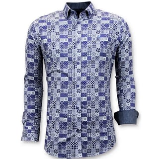 Luxe Trendy Overhemden Heren - Digitale Print - 3055 - Blauw