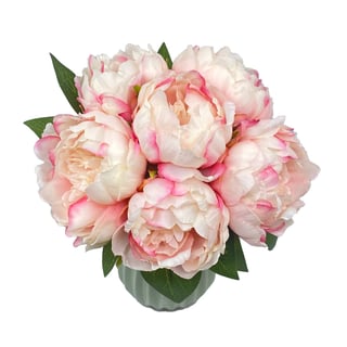 Kunstbloemen Boeket 6 Pioenrozen Roze-Wit 29cm