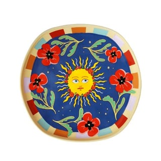 Donkerblauw Bord Met Zon en Bloemen