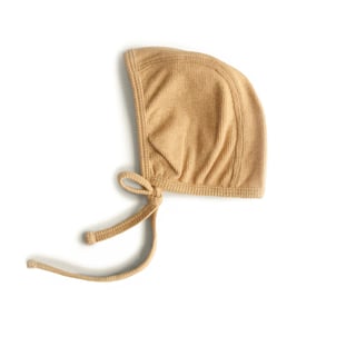 Mushie Ribbed Baby Bonnet - Mustard Melange