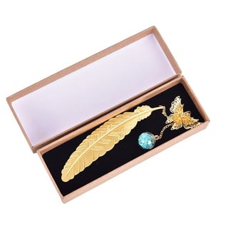 Vintage Style Bookmarks - Feather - Gold Blue