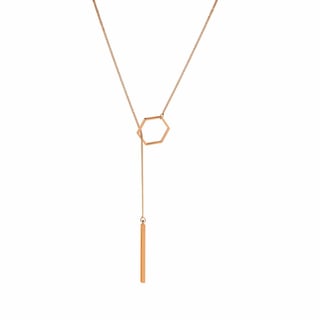 Silver Plated Necklace with Hexagon and Rod - Rose Gold Plated Brass
