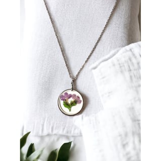 Purple Flowers Necklace  Real pressed flower necklace
