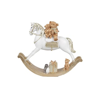 Beeldje Hobbelpaard Met Beertjes Wit-Goud 18x15cm