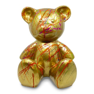 Beeld Design Teddy Beer Zittend Splash Multicolor Goud 32cm