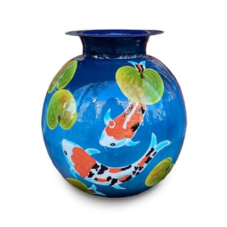 Vaas Koi Karpers Blauw Multicolor Metaal 24x26cm