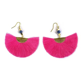 Purple Tassel Fan Earrings - Pink