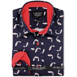 Luxe Heren Overhemd Met Goudvis Print - Slim Fit -3101 - Navy