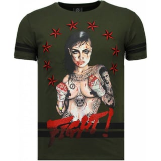 Fighter! - Rhinestone T-Shirt - Groen