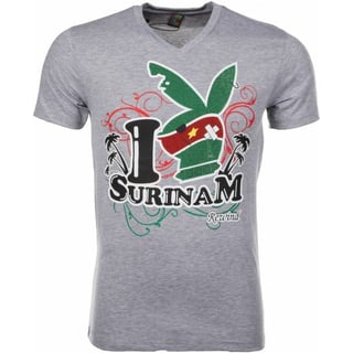 T-Shirt - I Love Suriname - Grijs