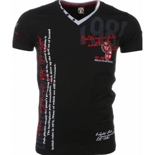 Italiaanse T-Shirt - Korte Mouwen Heren - Borduur Polo Club - Zwart