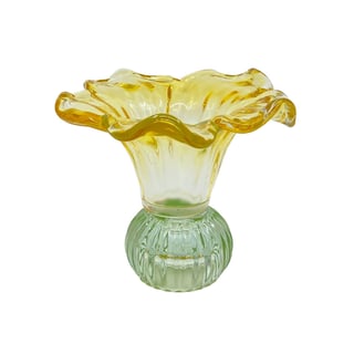 Kandelaar-Waxinehouder Bloem Geel-Groen Glas 13x12cm