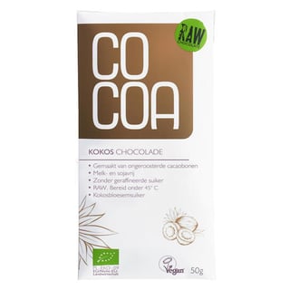 Cocoa Kokos Chocoladereep RAW 50GR