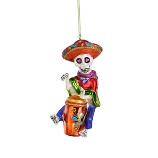 Kerstbal Dia De Los Muertos Drummer Glas 7x13cm