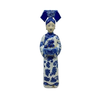 Beeld Chinese Keizerin Met Theeservies Porselein 8x33cm - Kleur: Porselein - Maat: H33cm