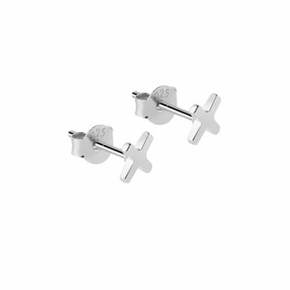 Gold Plated Cross Stud Earrings - Sterling Silver / Silver