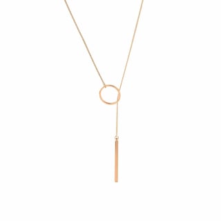Gold Plated Necklace with a Circle and Rod - Rose Gold Plated Brass