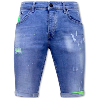 Skinny Korte Broek Heren Met Verfspatten -1027-SH- Blauw