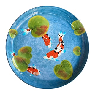 Schaal Koi Karpers Blauw Multicolor Metaal 41x4cm