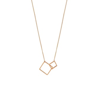 Silver Plated Necklace with Double Square - Rose Gold Plated Brass