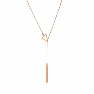Silver Plated Necklace with Triangle and Rod - Rose Gold Plated Brass
