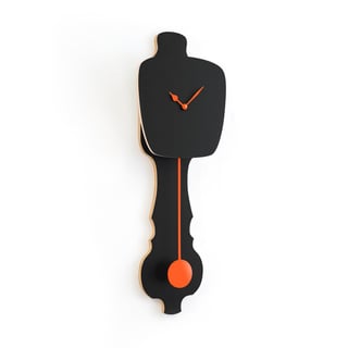 Kies Zelf Je Wand Kloq - Satijn Zwart - Kloq Maat: L - Kloq Slinger/wijzer Kleur: Neon Oranje