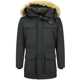 Lange Heren Parka Jas Met Bontkraag - Zwart