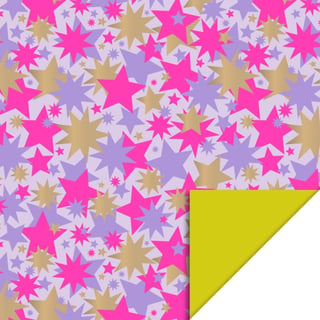 Rol Inpakpapier Big Stars Gold Lilac/Fluor-Pink-Yellow