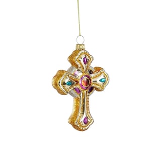 Kerstbal Heilig Kruis Multicolor Goud Glas 8x11cm