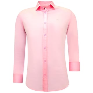 Luxe Blanco Satijn Hemd Voor Mannen - Slim Fit - 3071 - Roze