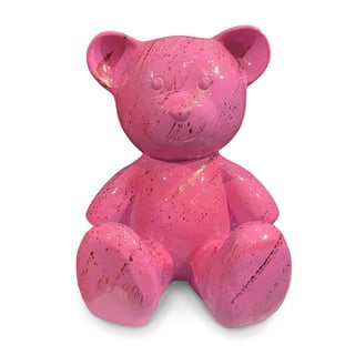 Beeld Design Teddy Beer Zittend Roze Splash Goud 30x32cm