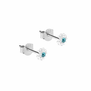 Crystal Flower Stud Earrings 925 Silver - Blue Zircon / 3mm / 925 Silver