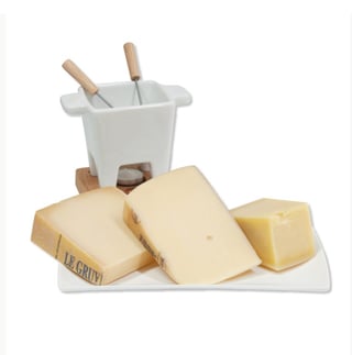 Kaasfondue (geraspte kaas): 200 gram Gruyere, 200 gram Emmentaler, 100 gram Appenzeller