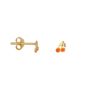 Bibi Camille Mini Cherry Stud Neon Coral Earring Gold Plated