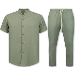 Linnen Zomerset Heren - Linnen Twinset - Linnen Overhemd Heren - Zomer Broek Heren - MG-012 - Bruin