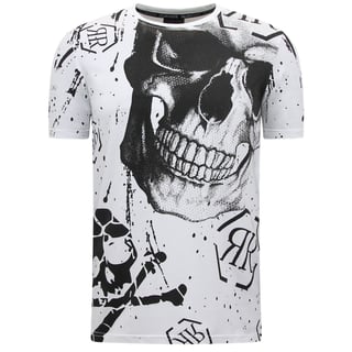 Skull - Rhinestone T-Shirt - 7975 - Wit