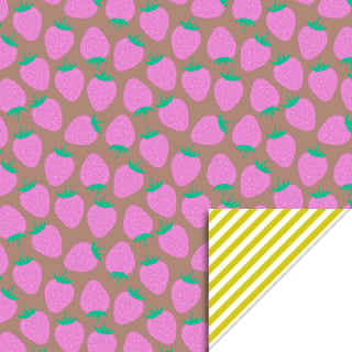 Rol Inpakpapier Strawberry Pink/Taupe -Stripe Yellow