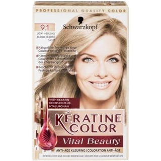 Schwarzkopf Keratine Color 9.1 Licht Asblond Haarverf - 1 Stuk Kératine Color, Natuurlijke Schoonheid Voor Ouder Wordend Haar.